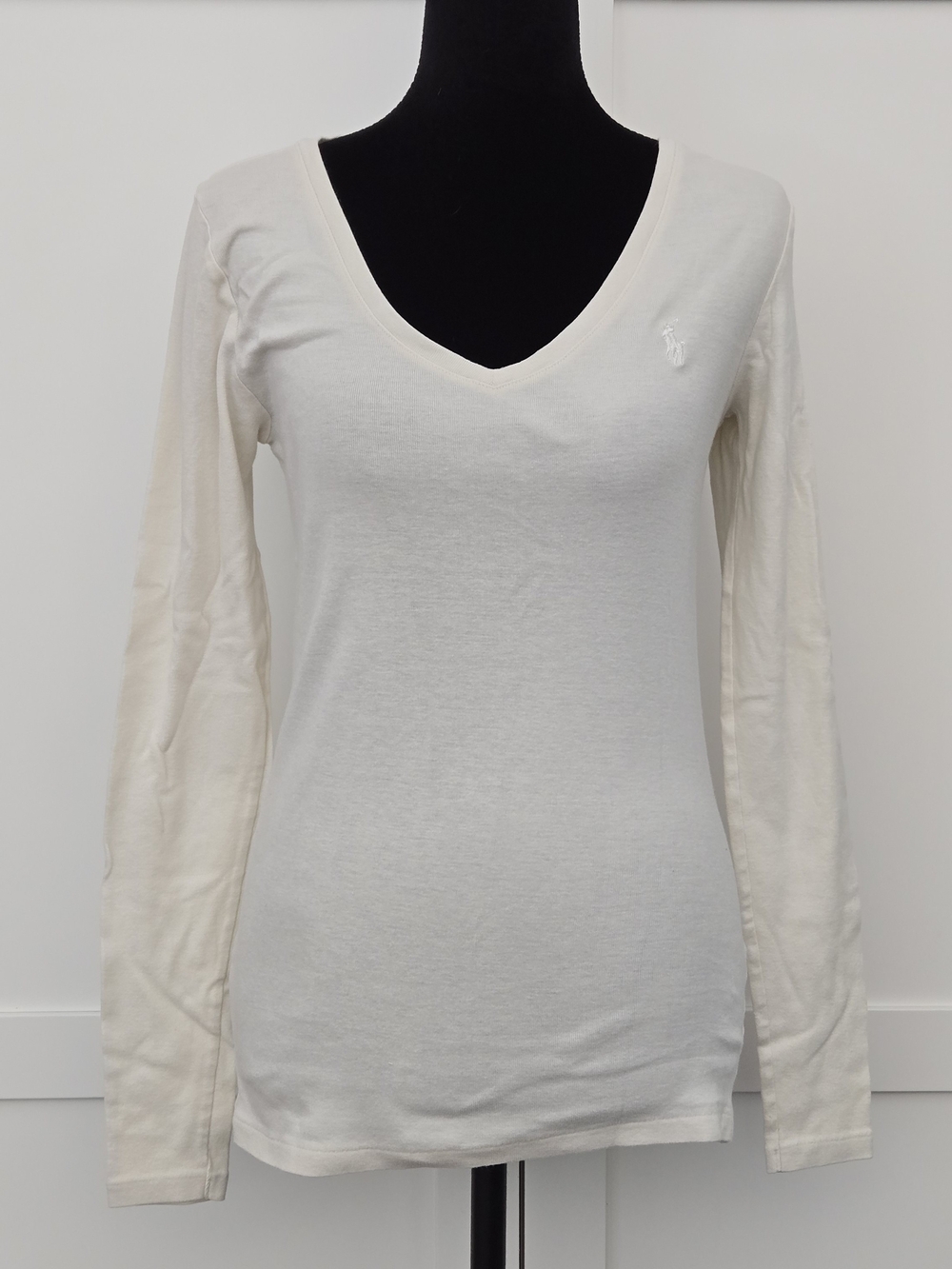 Ralph Lauren Sport Preppy Cozy Cream Ribbed Knit Long Sleeve V-Neck Top Large